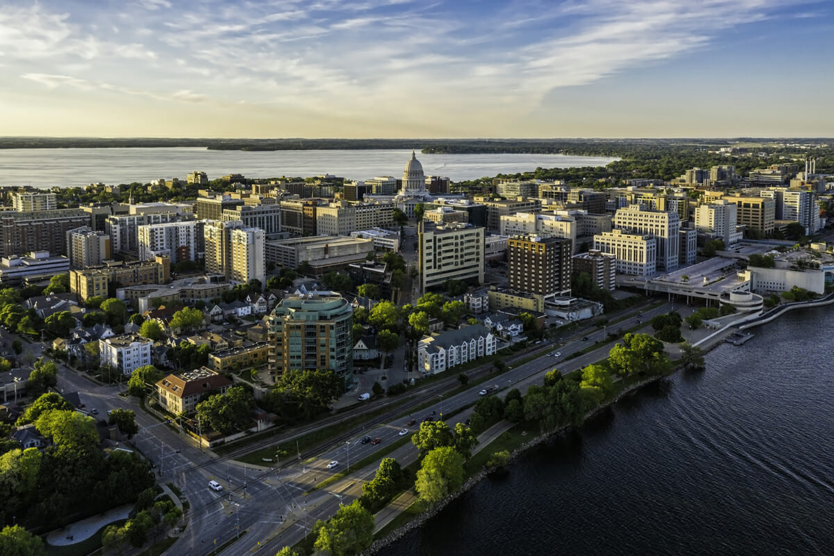 Aerial view of Madison WI in summer