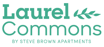 Laurel Commons by Steve Brown Apartments logo with a leaf accent.
